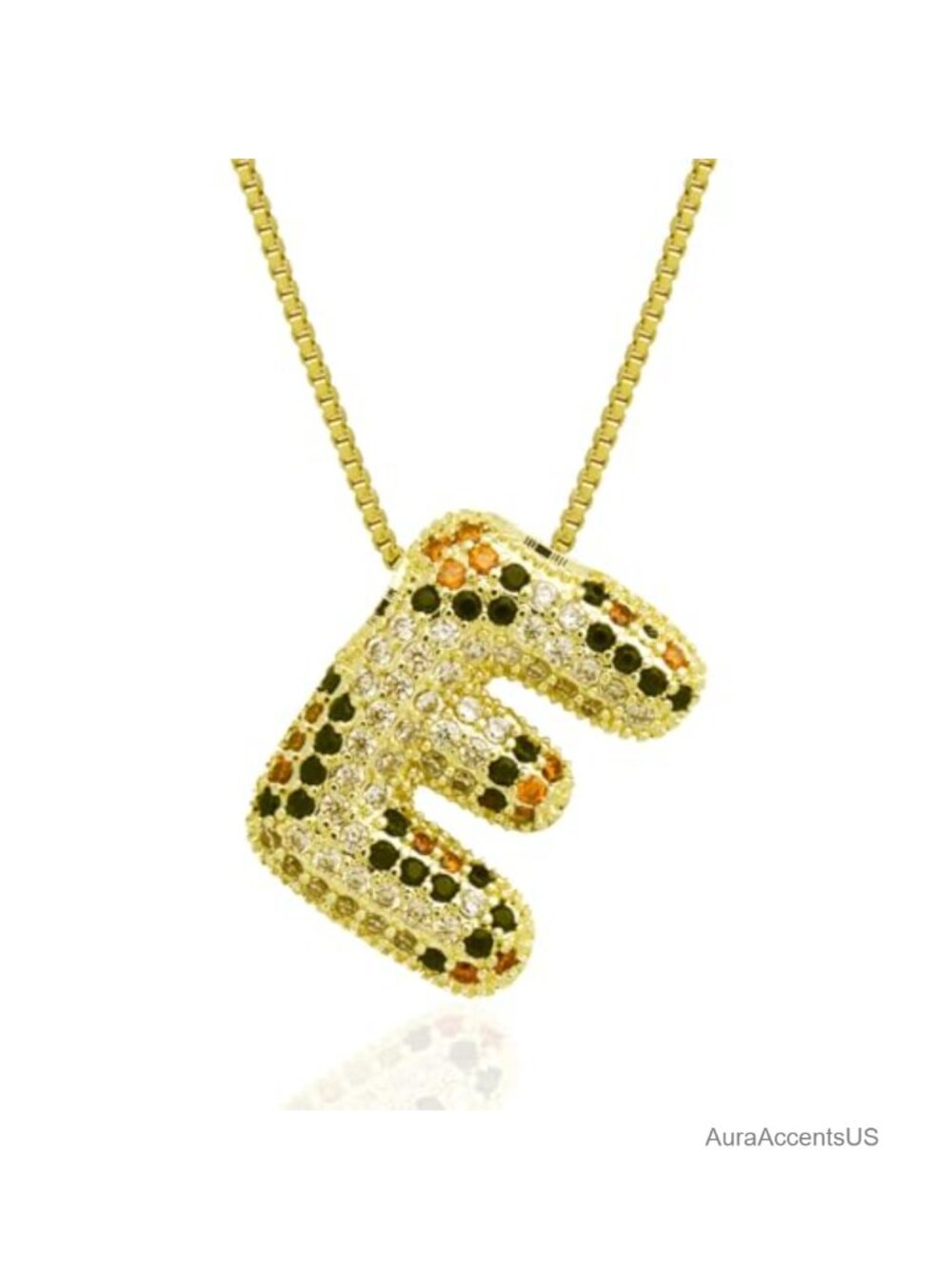 18K Gold Plated Initial Necklace Leopard Print Bubble Letter Pendant